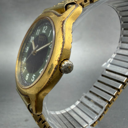 Seiko Watch Men 35mm Green & Brown Dial Gold Tone Round 7N01-6G39 New Battery2
