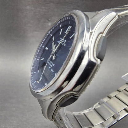 Casio Wave Ceptor Watch Men 42mm Blue Dial Steel Solar Alarm Daydate WVA-M6302