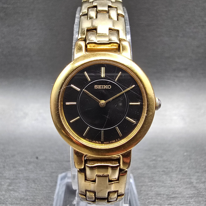 Seiko Watch Women 24mm Brown Dial Gold Tone Round 1N00-1E19 New Battery VTG JP20