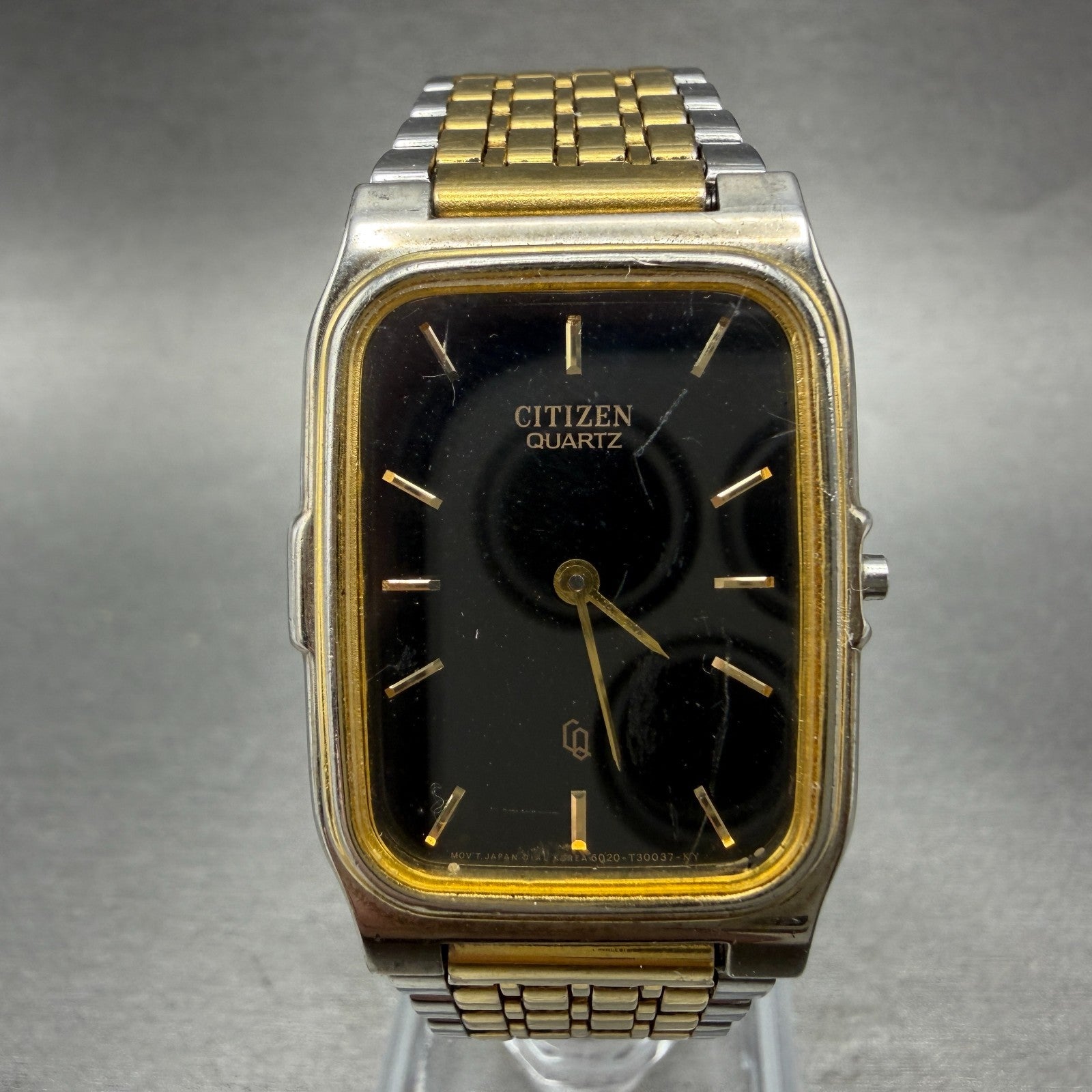 Citizen CQ Tank Watch Men 24mm Black Dial Two Tone Rectangle 5020-917817 PARTS0
