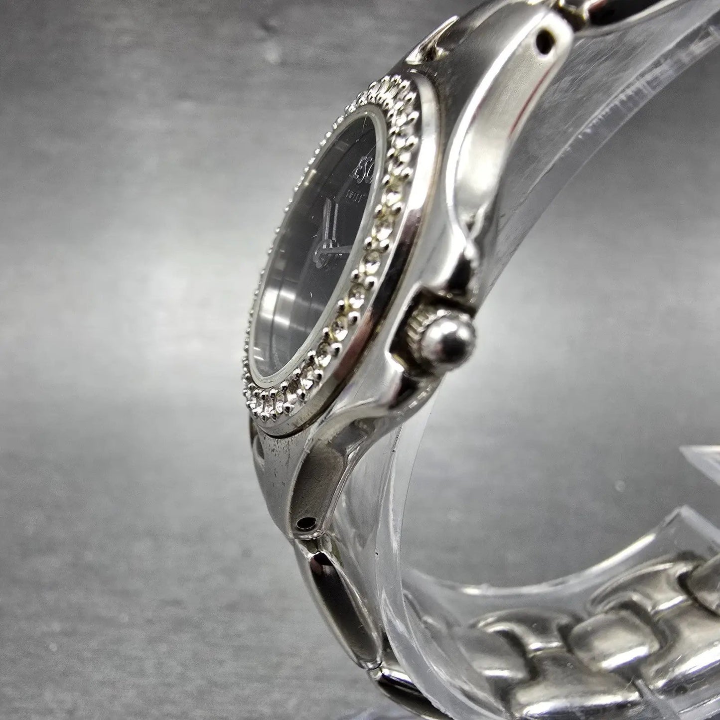 ESQ Watch Women 25mm Black Dial Silver Tone Round 100552 New Battery Crystals2