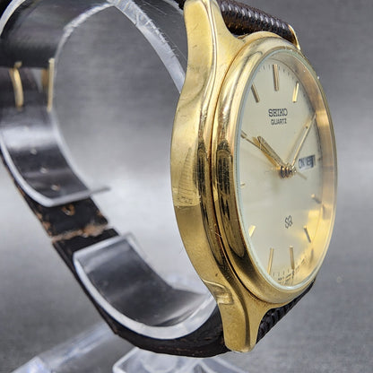 Seiko SQ Watch Men 34mm Champagne Dial Gold Tone Daydate 5Y237030 PARTS4