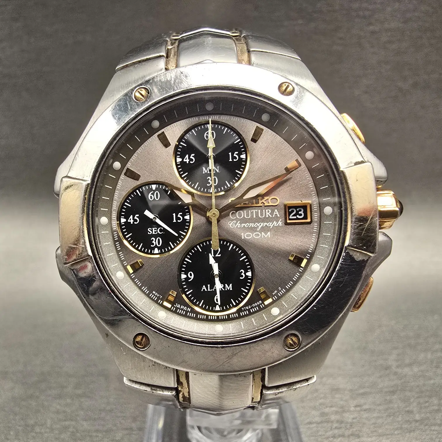 Seiko Coutura Chronograph Watch Men 39mm Gray Dial Two Tone Date 7T62-0FA0 Works0