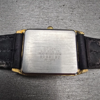 Citizen CQ Watch Men 25mm Black Dial Gold Tone Rectangle 3630-890825 New Battery10