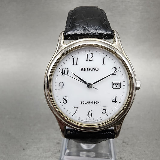 Citizen Reguno Solar Watch Men 34mm White Dial Silver Tone Date Round Runs0