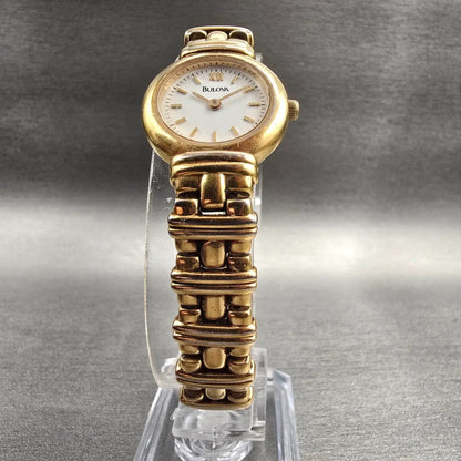 Bulova Watch Women 21mm White Dial Gold Tone Round 97L88 New Battery5