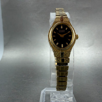 Citizen Watch Women 17mm Black Dial Gold Tone Oval 5920-S96494 New Battery VTG5