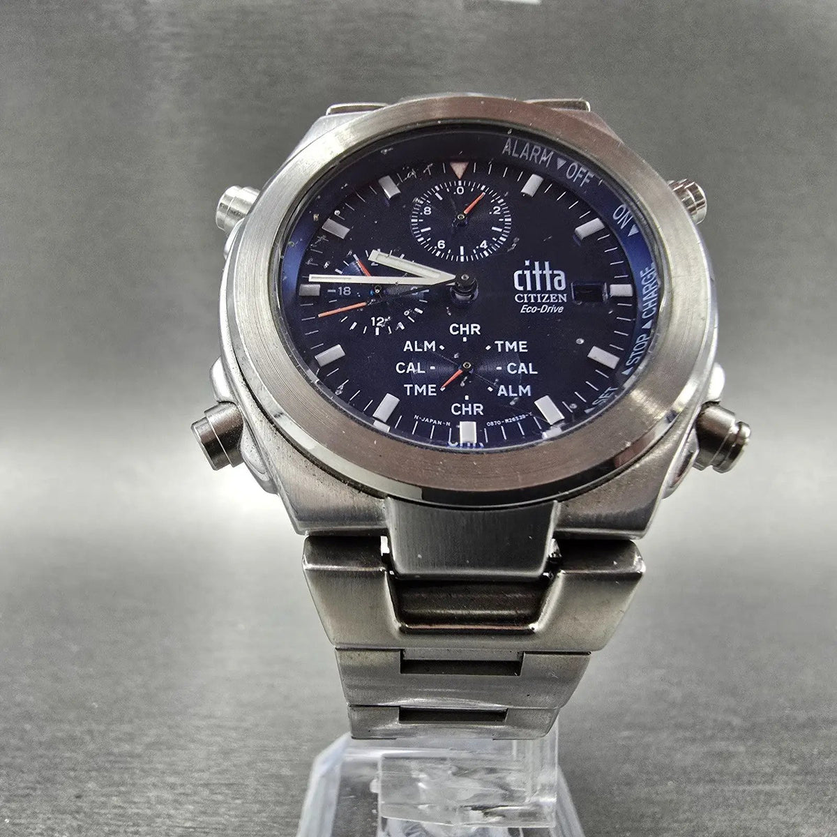 Citizen Eco-Drive Citta Chronograph Watch Men 37mm Blue Dial Steel 0870-H15 PART6