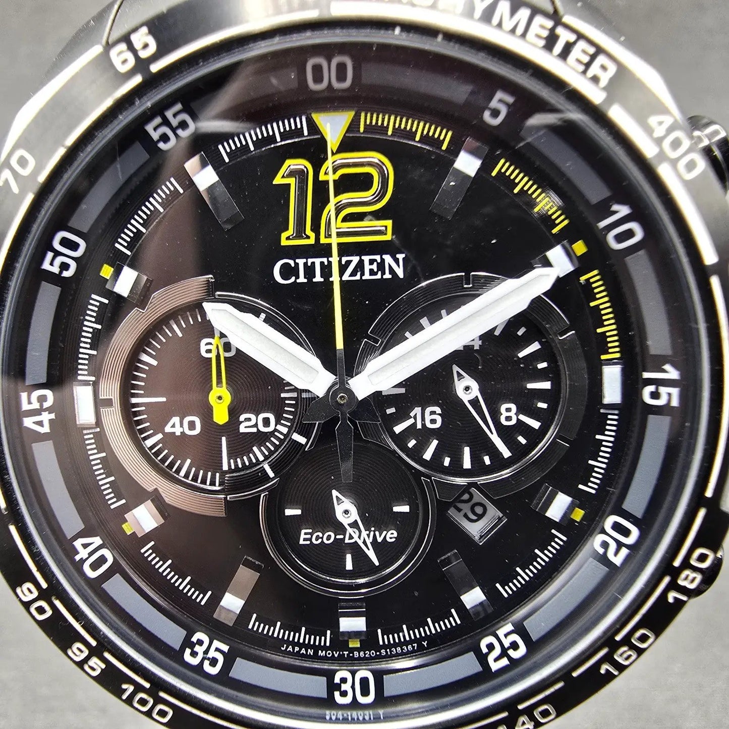 Citizen Eco-Drive Chronograph Watch Men 47mm Black Dial Steel Date Round Runs1