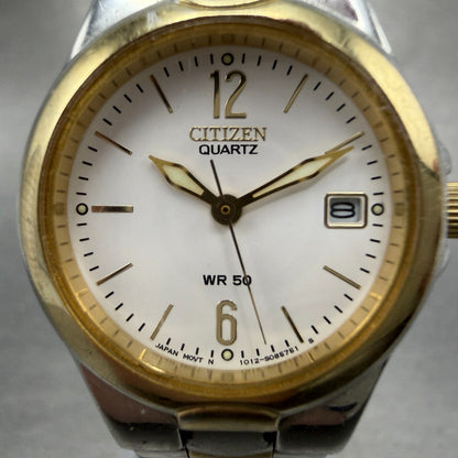 Citizen Watch Women 25mm White Dial Two Tone Date Round 1012-S056021 New Batt1