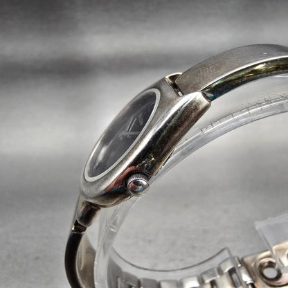 Bulova Watch Women 25mm Black Dial Silver Tone Round Bangle 96L18 New Battery F2