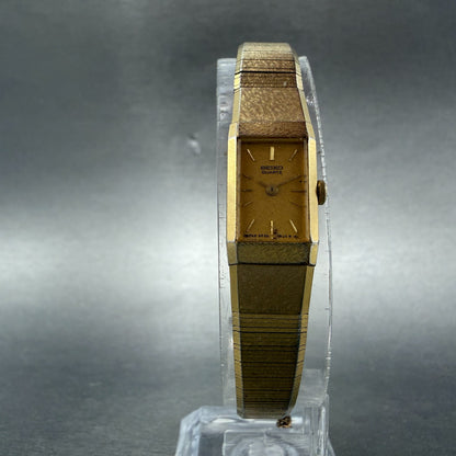 Seiko Tank Watch Women 12mm Champagne Dial Gold Tone 2e20-6259 New Battery P2135