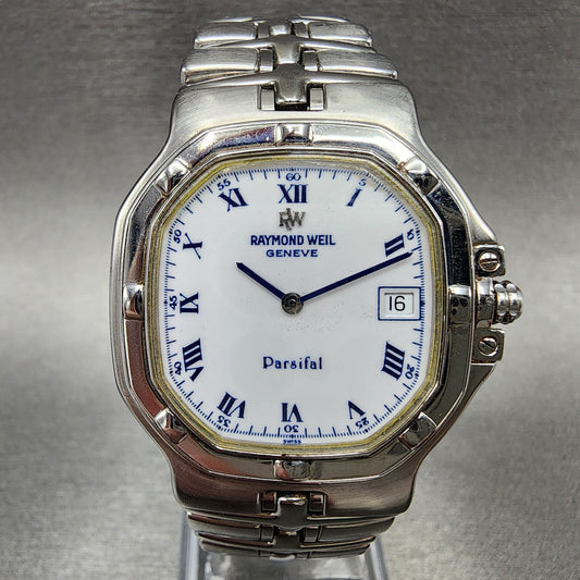 Raymond Weil Parsifal Watch Men 35mm White Dial Steel Date Octagon New Battery0