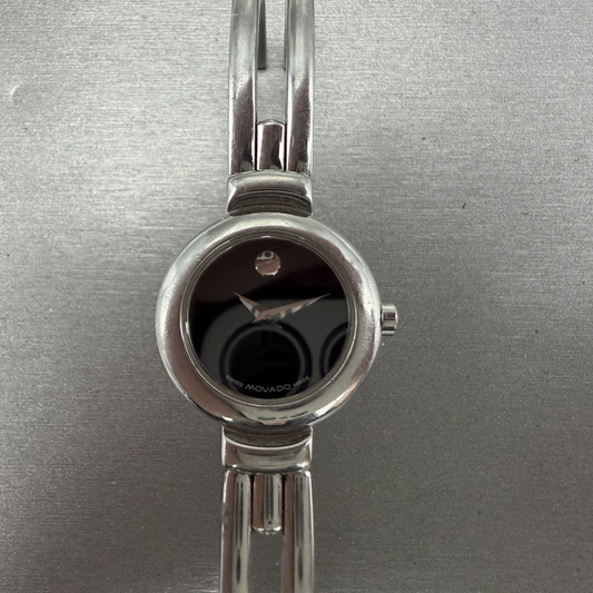 Movado Harmony Watch Women 23mm Black Dial Silver Tone 84.A1.809 READ!! New Batt0