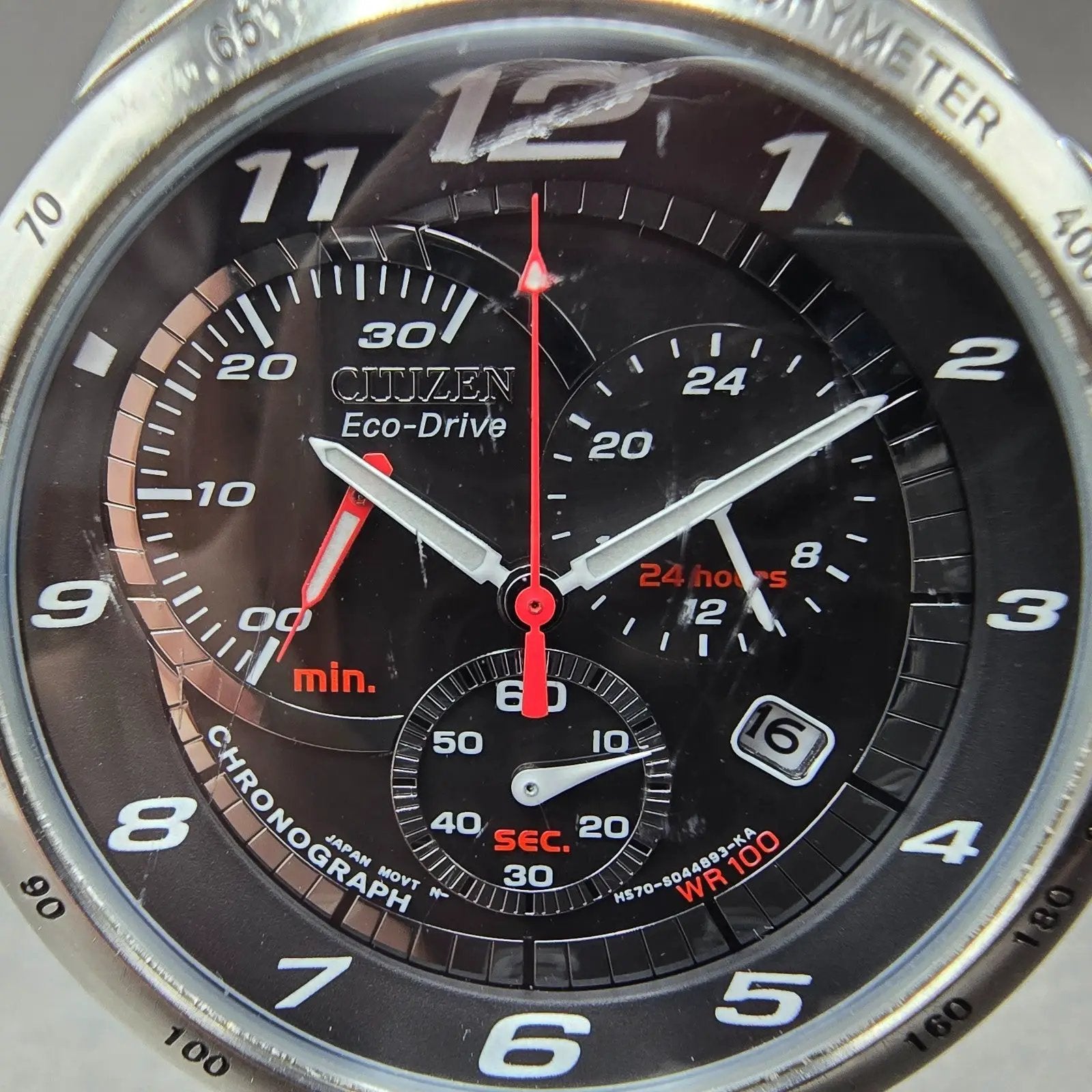 Citizen Eco-Drive Chronograph Watch Men 57mm Black Dial Steel H570-S041287 Runs1