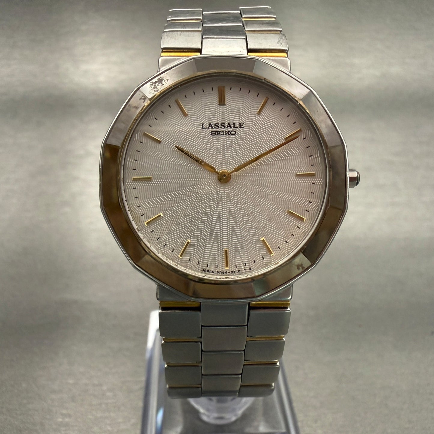 Seiko Lasalle Watch Men 32mm Silver Dial Two Tone Round 5A54-0350 New Battery5