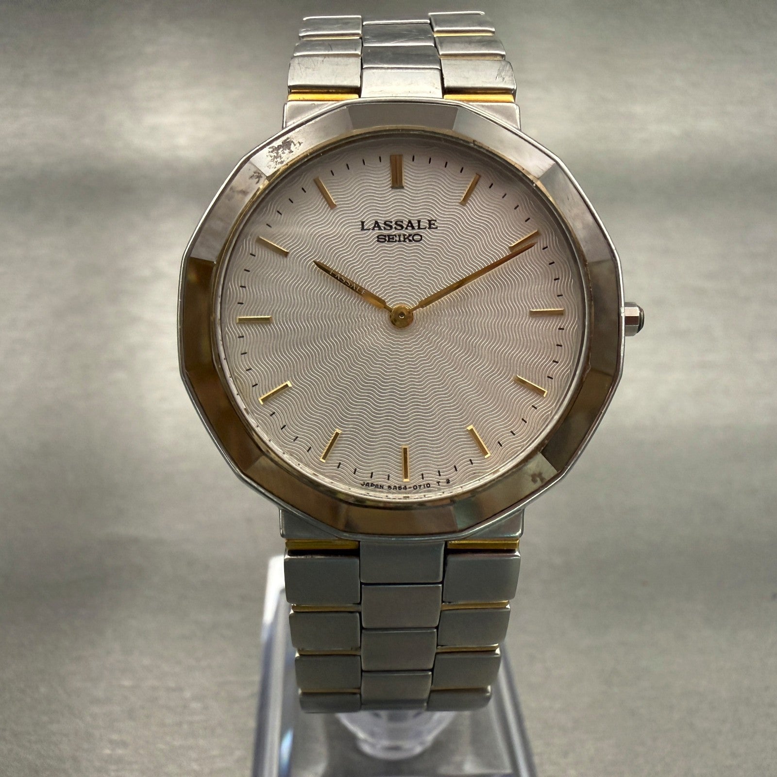 Seiko Lasalle Watch Men 32mm Silver Dial Two Tone Round 5A54-0350 New Battery5