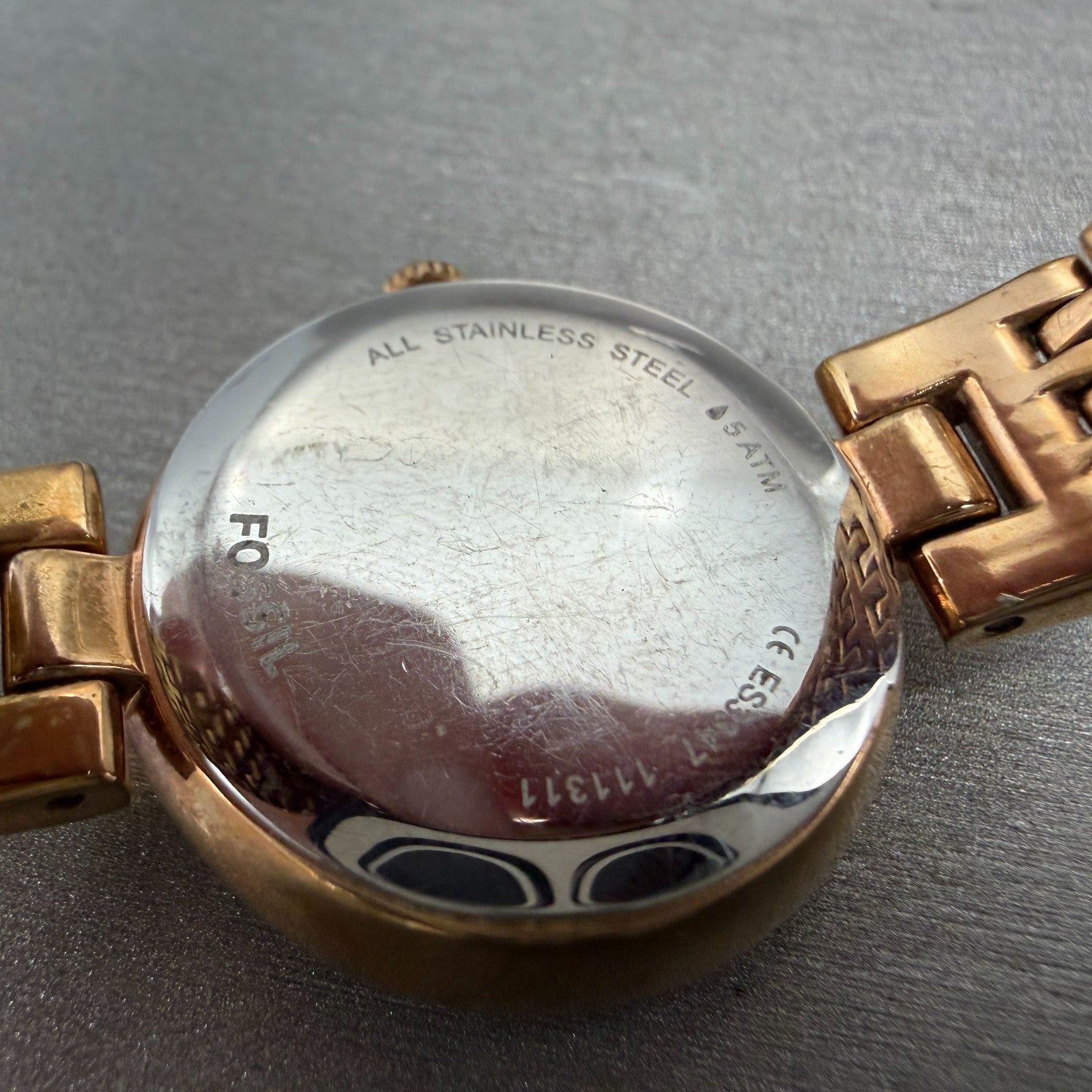 Fossil Olive Watch Women 28mm Silver Dial Rose Gold Crystal Bezel ES3347 NewBatt9