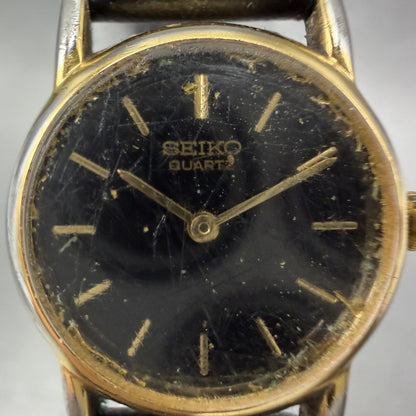 Seiko Watch Women 20mm Black Dial Gold Tone Round Vintage 1N000F69 New Battery1