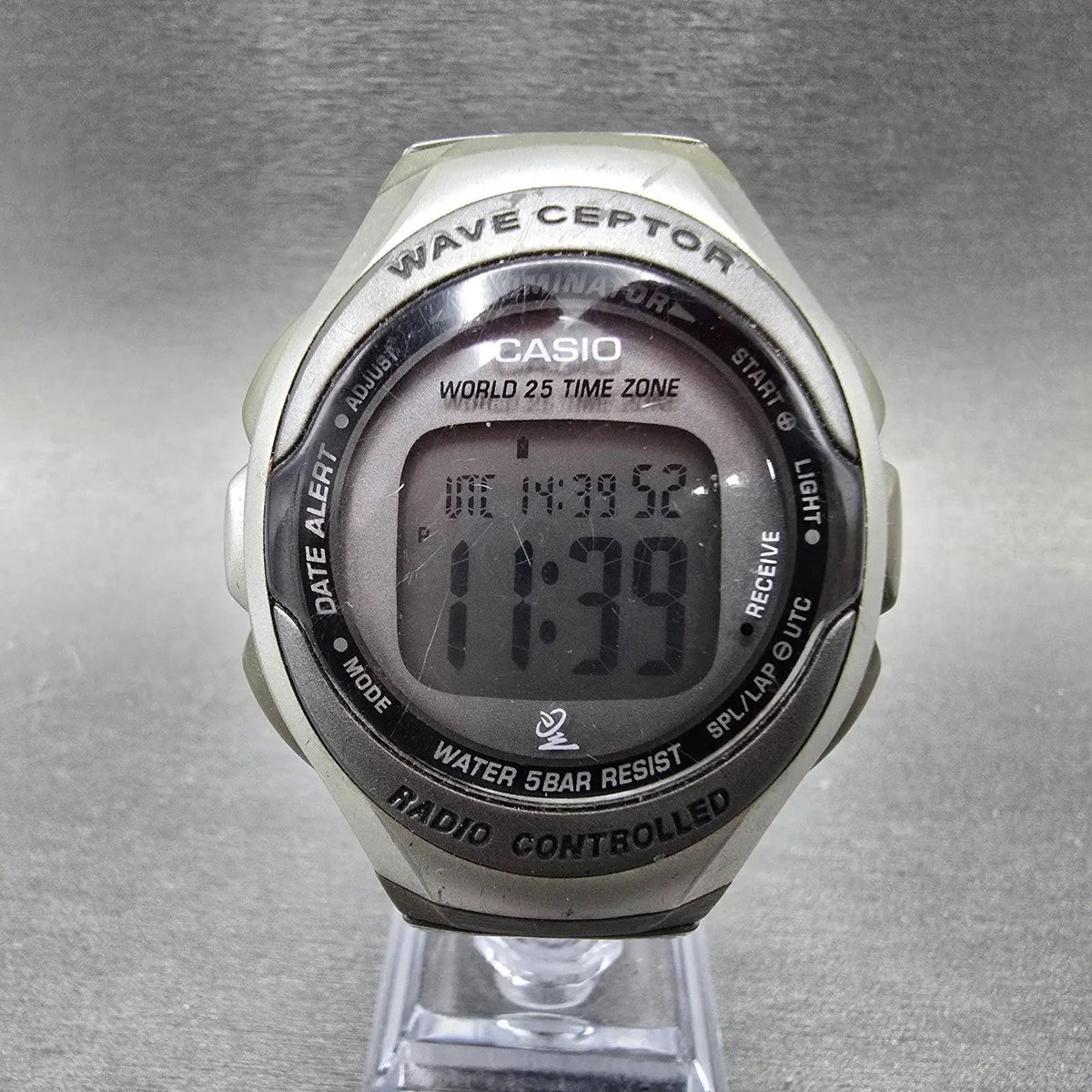 Casio WV-50H Watch Men 42mm Digital Alarm Chrono Gray Oval Waveceptor New Batt0