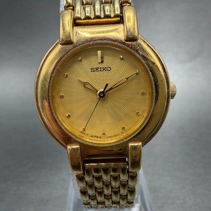 Seiko Watch Women 24mm Champagne Dial Gold Tone Round V701-1781 New Battery VTG0