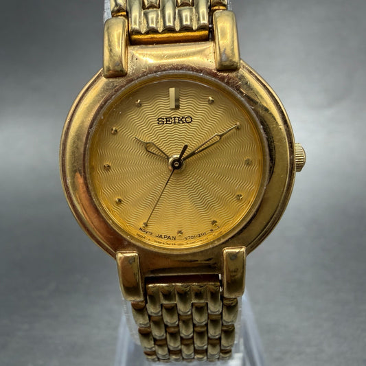 Seiko Watch Women 24mm Champagne Dial Gold Tone Round V701-1781 New Battery VTG0
