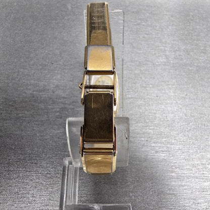Seiko Watch Women 13mm Gold Dial Gold Tone Rectangle 2E20-5139 New Battery JP237