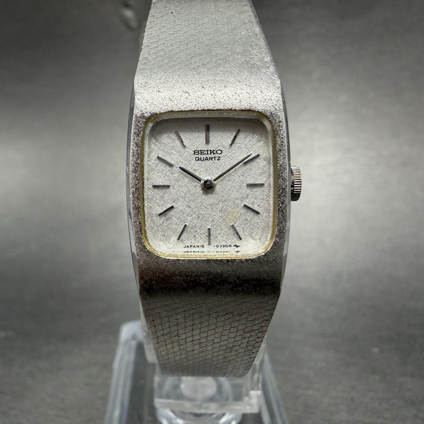 Seiko Tank Watch Women 16mm Silver Dial Silver Tone Rectangle 16-3269 New BattAB0
