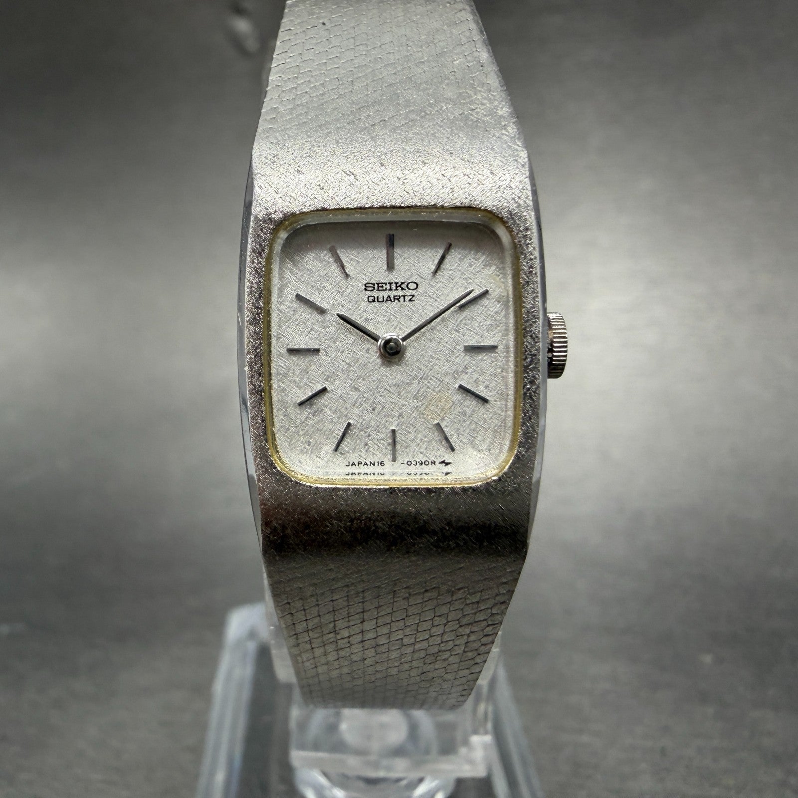 Seiko Tank Watch Women 16mm Silver Dial Silver Tone Rectangle 16-3269 New BattAB0