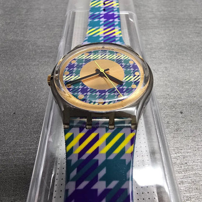 Swatch Tailleur Watch Men 34mm Gold Dial Gray Case Round GM109 New Battery NOS7