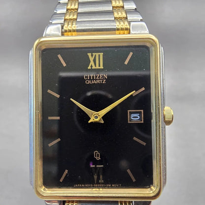 Citizen Tank Watch Men 25mm Black Dial Two Tone Date Rectangle 6015 New Battery1