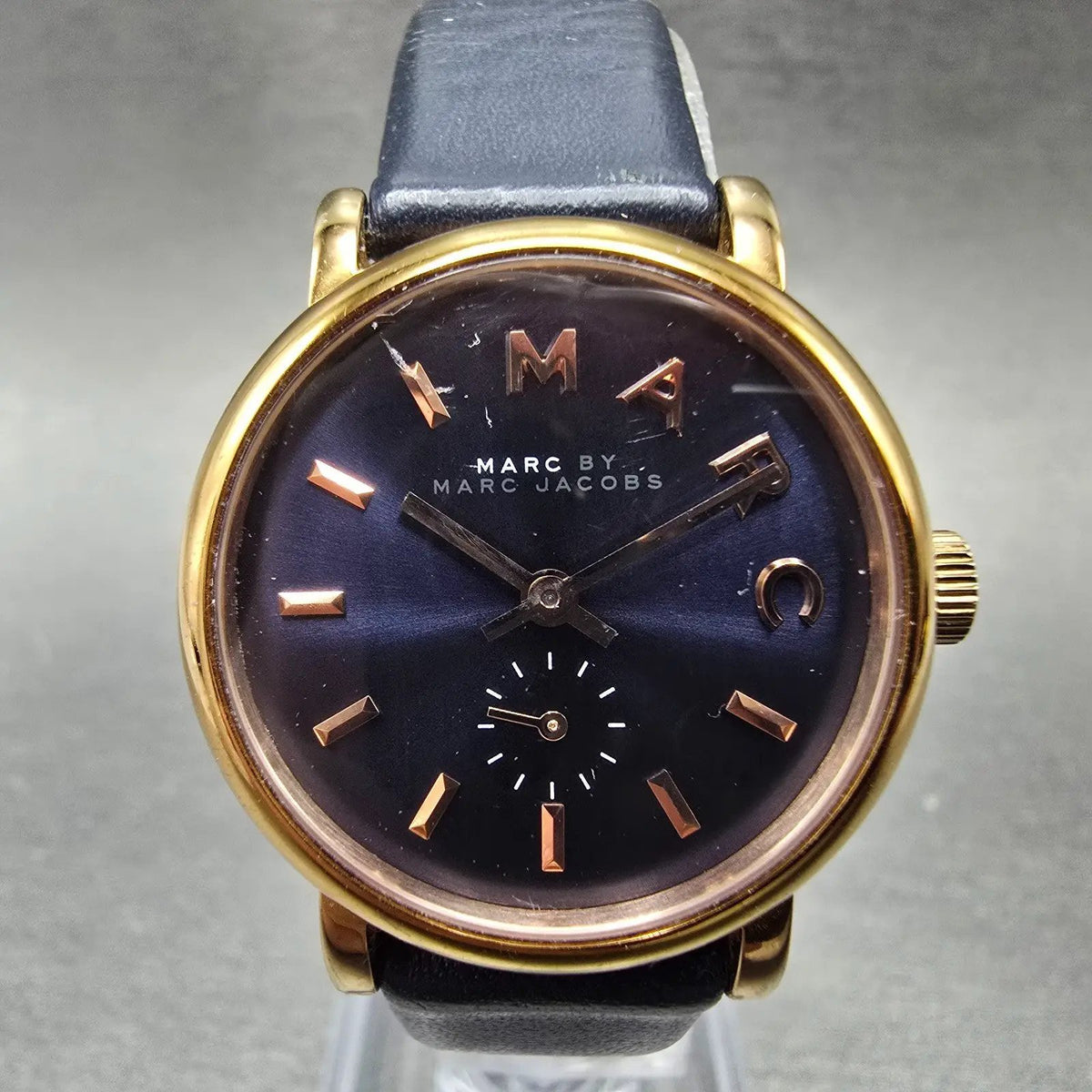 Marc Jacobs Baker Watch Women 28mm Blue Dial Rose Gold Small Seconds New Battery0