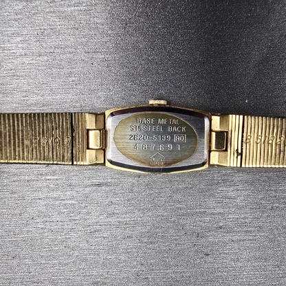 Seiko Watch Women 13mm Gold Dial Gold Tone Rectangle 2E20-5139 New Battery JP2310