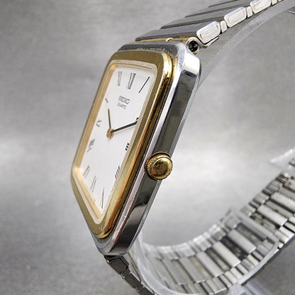 Seiko Tank Watch Men 27mm White Dial Two Tone Rectangle 74305450 New Battery2