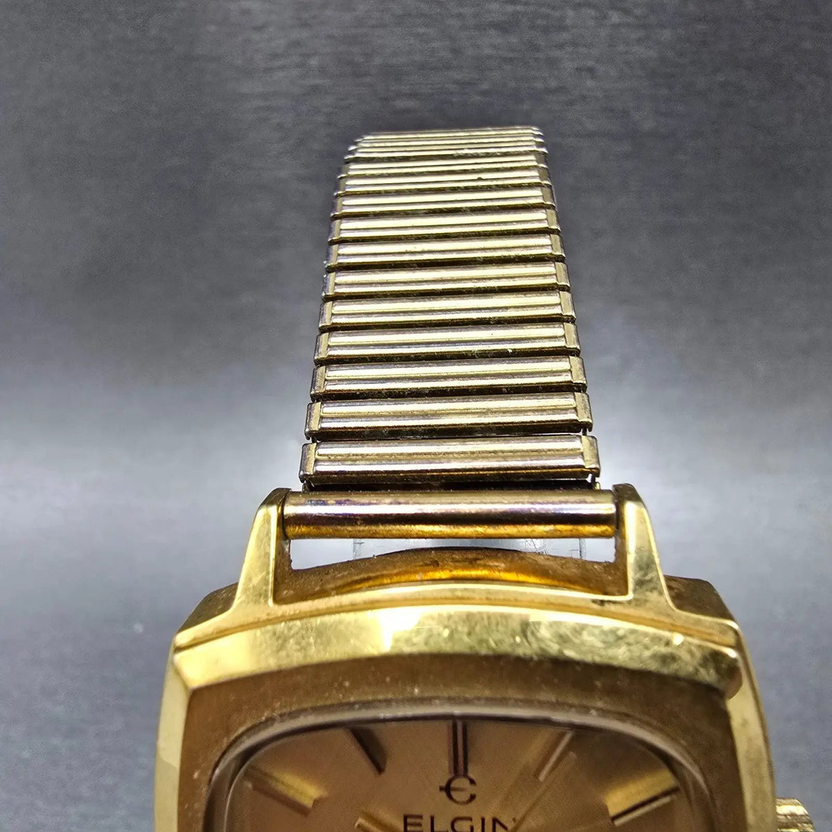 Elgin Automatic Watch Men 33mm Gold Dial Gold Tone Date Rectangle Eta 2873 PARTS5