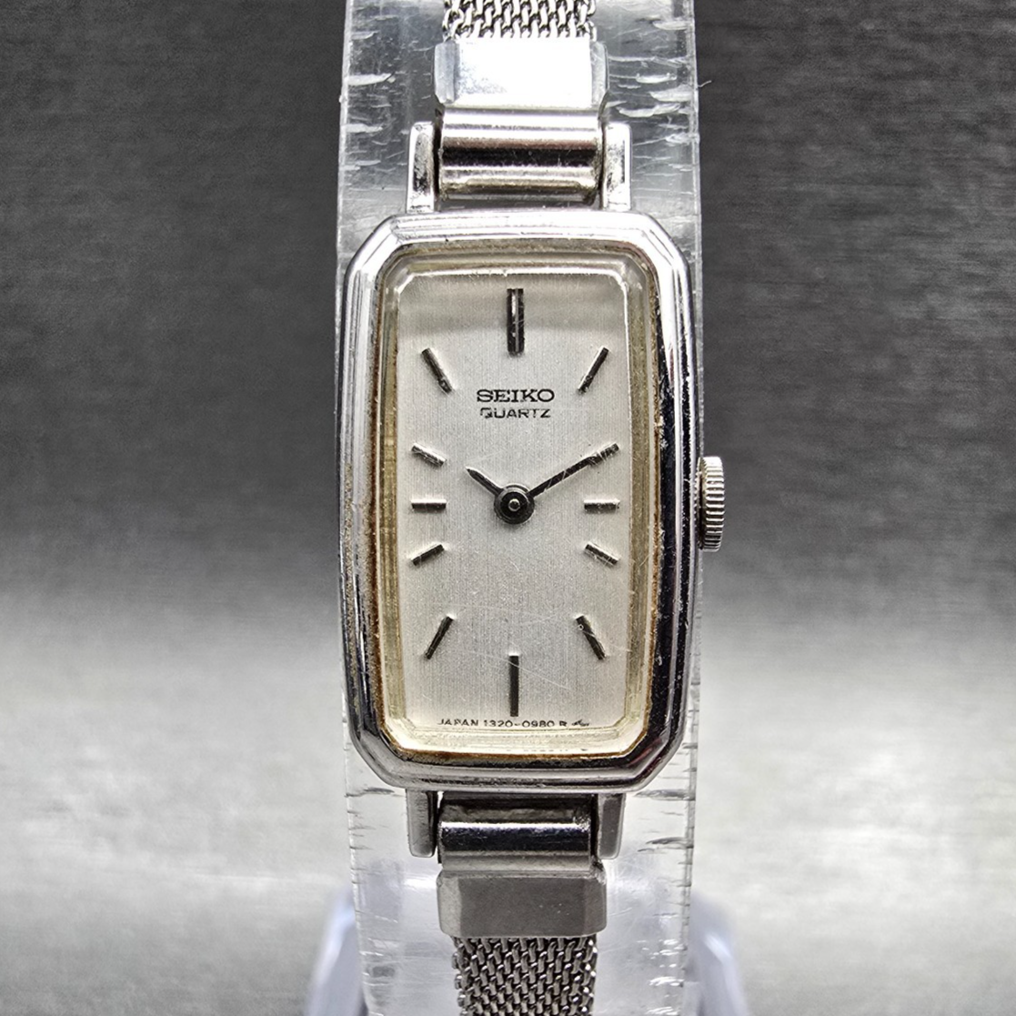 Seiko Watch Women 13mm Silver Dial Silver Rectangle 1320-5779 New Battery VTG0