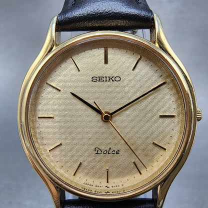 Seiko Dolce Watch Men 31mm Champagne Dial Gold Tone 8n416010 New Battery1