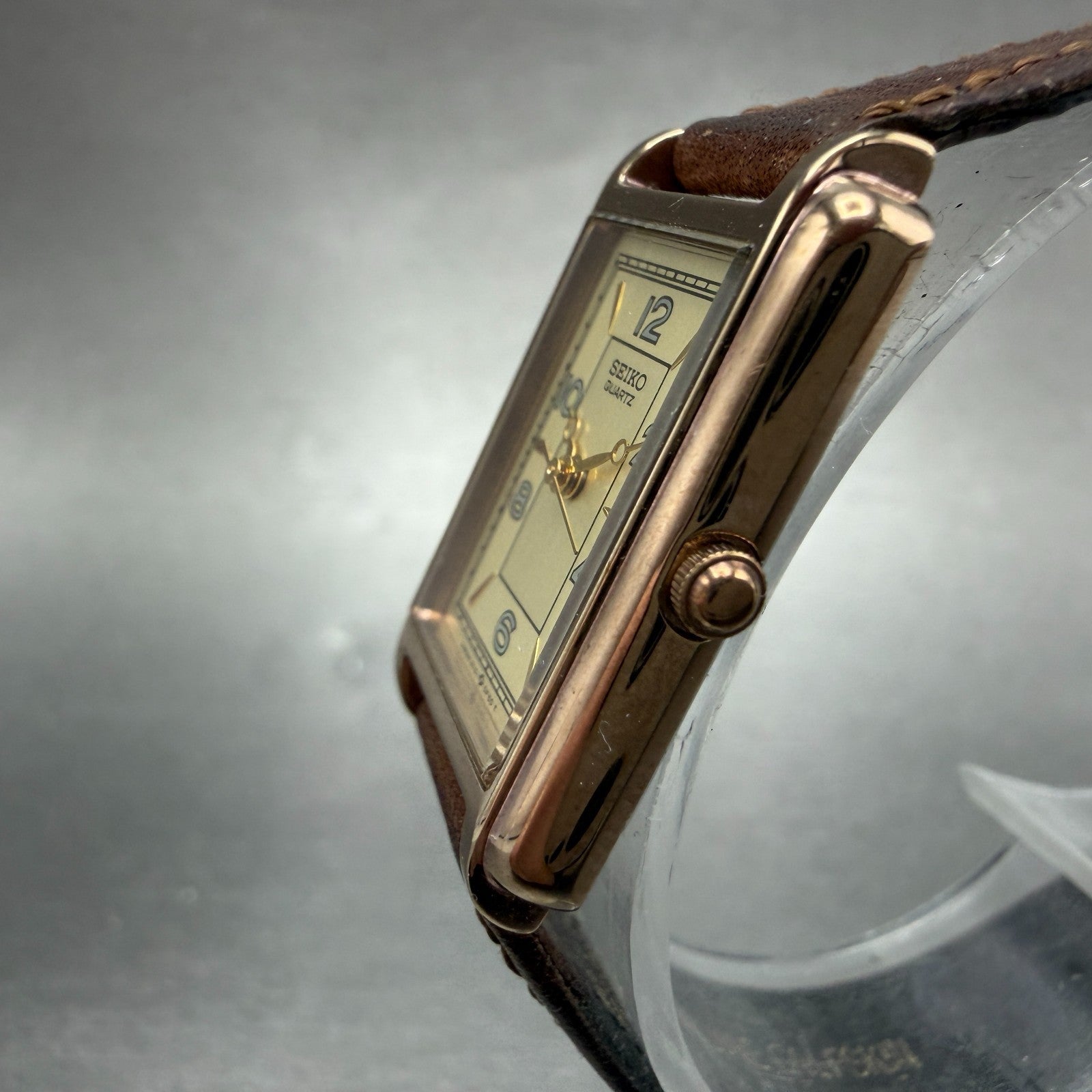 Seiko Tank Watch Women 20mm Champagne Dial Gold Tone 2Y01-5B09 New Battery VTG2