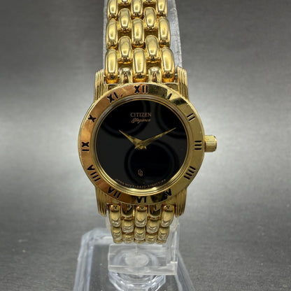 Citizen Elegance Watch Women 22mm Black Dial Gold Tone Round 5420-S26003 Newbat10