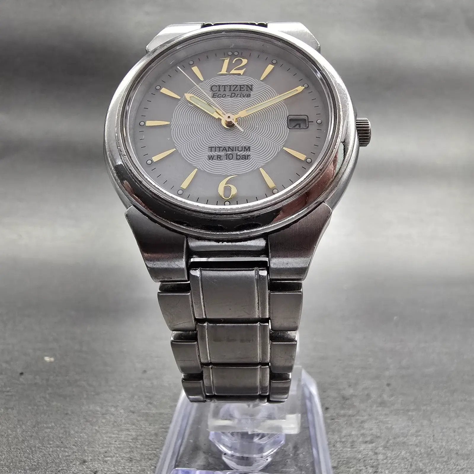 Citizen Eco-Drive Watch Men 35mm White Dial Silver Tone Date E111-S036461 WorksD5