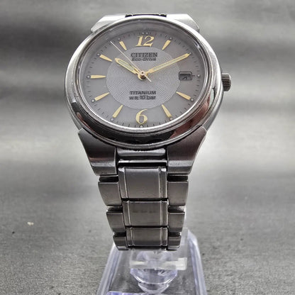 Citizen Eco-Drive Watch Men 35mm White Dial Silver Tone Date E111-S036461 WorksD5