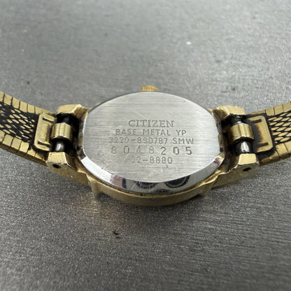 Citizen CQ Watch Women 17mm Champagne Dial Gold Tone Round New Battery VTG9