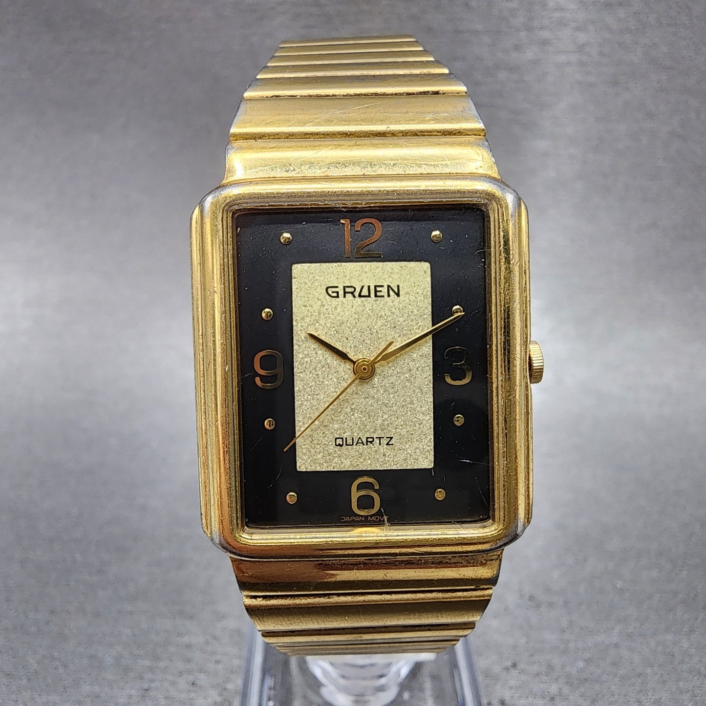 Gruen Tank Watch Women 27mm Gold Dial Gold Tone Rectangle New Battery0