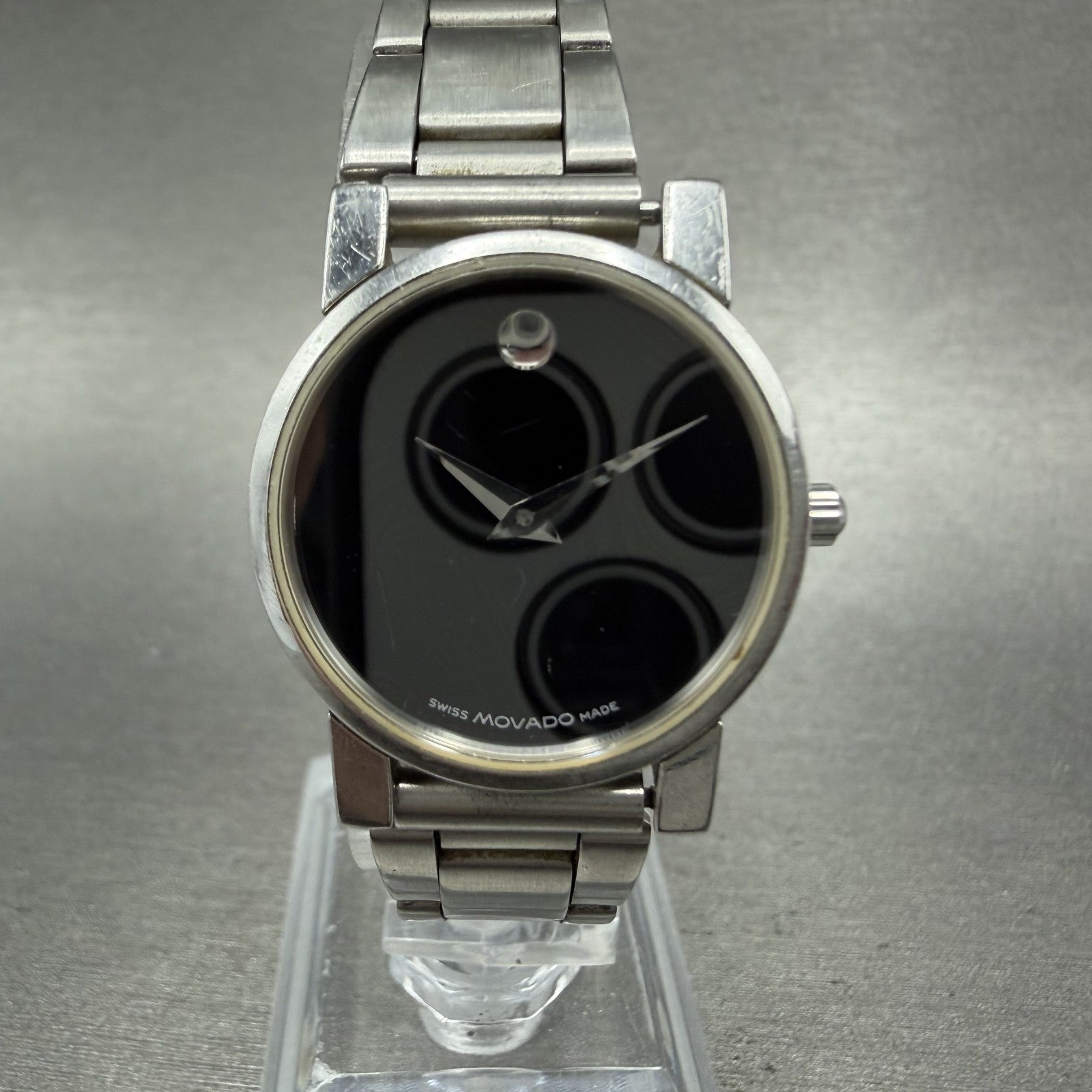 Movado Museum Watch Women 25mm Black Dial Steel Round 84.A1.0845 New Battery0