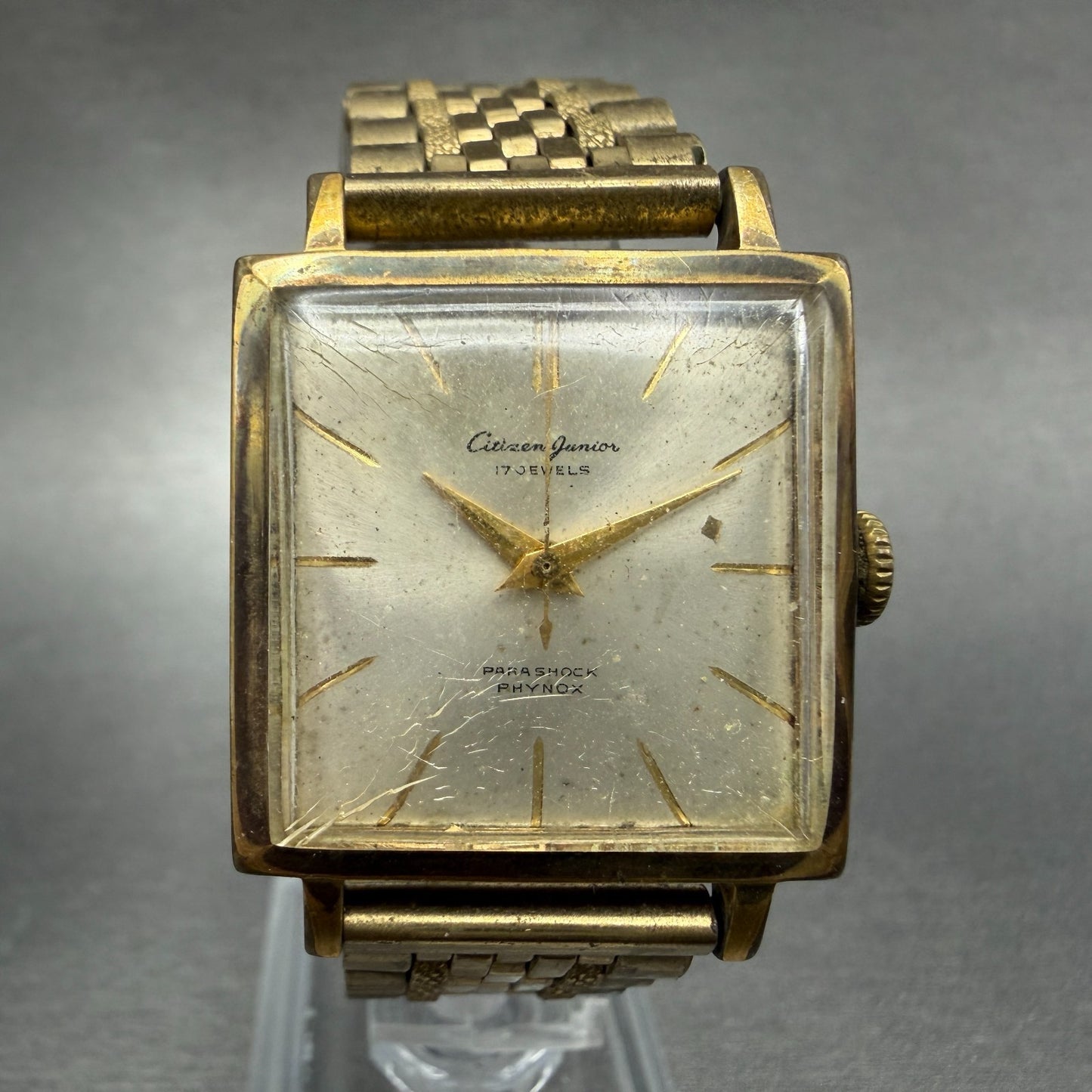 Citizen Junior Watch Men 29mm Silver Dial Gold Tone Square Manual J5110201 Runs0