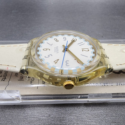 Swatch Cool Fred Watch Men 34mm White Dial Clear Case Round GK150 New Battery2