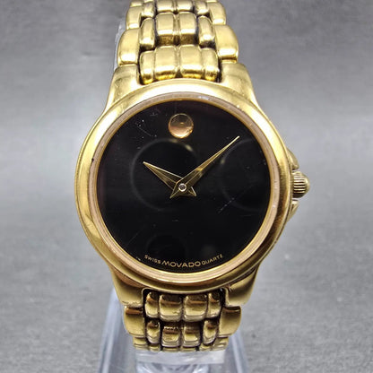 Movado Museum Watch Women 24mm Black Dial Gold Tone 88 E4 9835 New Battery0