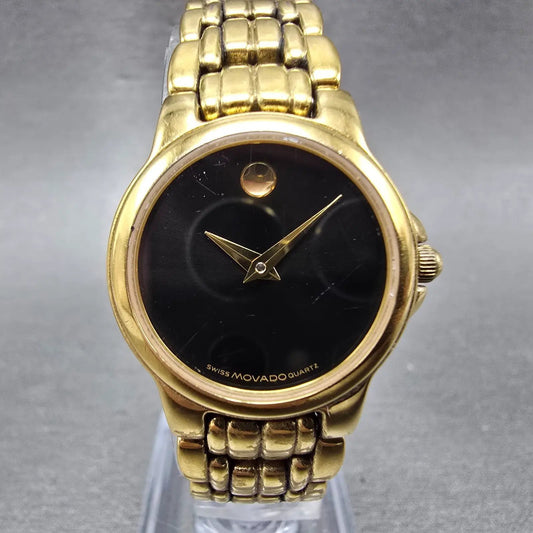 Movado Museum Watch Women 24mm Black Dial Gold Tone 88 E4 9835 New Battery0