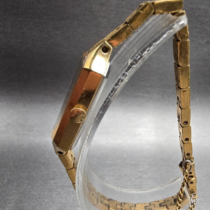 Seiko Watch Women 13mm Gold Dial Gold Tone Rectangle 1320-5989 New Battery2