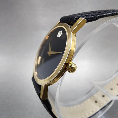 Movado Museum Watch Women 25mm Black Dial Gold Tone Round 87.A1.832 New Battery2